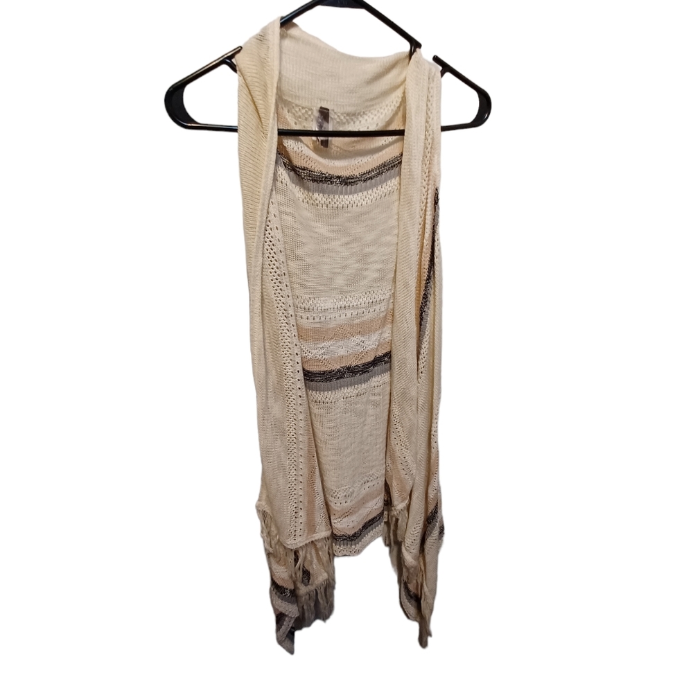 Vanitys  striped knit open waterfall vest size small